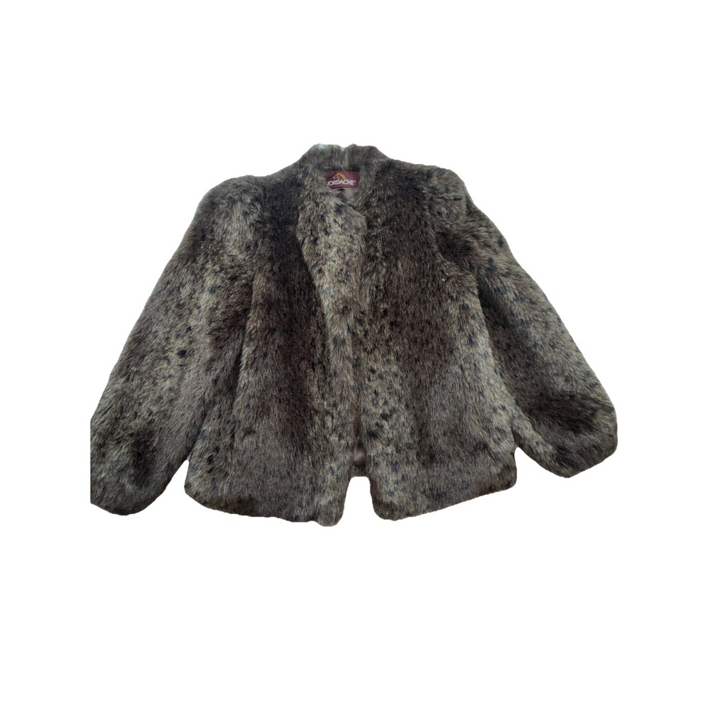 Vintage Jordache Brown Faux Fur Coat jacket Leopard Print Size 7/8
